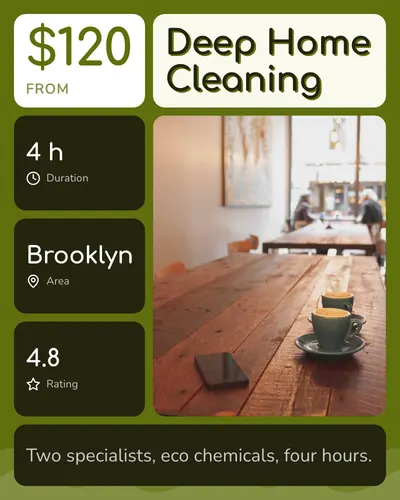 Card design bento-grid-04 in the playful mood — sample card “Deep Home Cleaning”