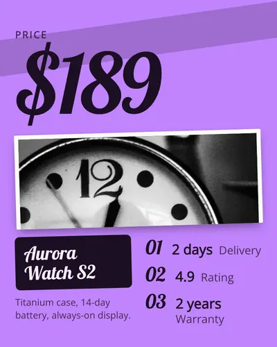 Card design big-number-03 in the retro mood — sample card “Aurora Watch S2”