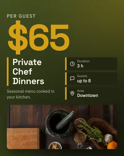 Card design big-number-04 in the tech mood — sample card “Private Chef Dinners”