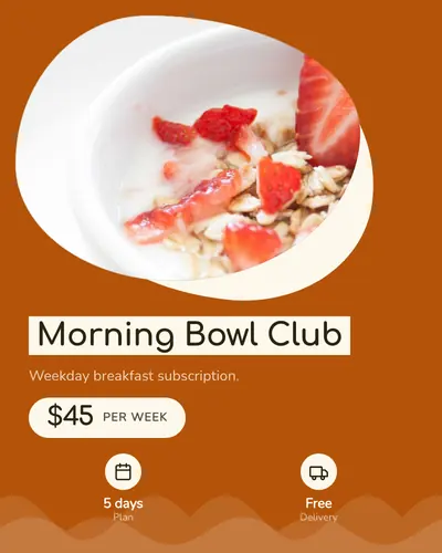 Card design blob-mask-04 in the playful mood — sample card “Morning Bowl Club”