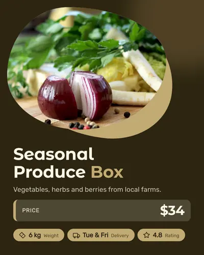 Card design blob-mask-05 in the modern mood — sample card “Seasonal Produce Box”