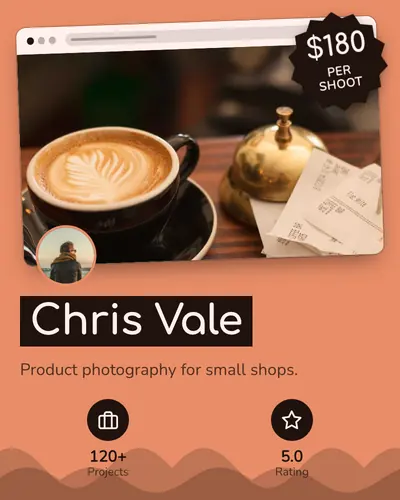 Card design browser-window-02 in the playful mood — sample card “Chris Vale”