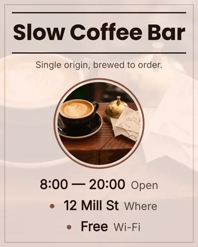 Card design center-medallion-02 in the minimal mood — sample card “Slow Coffee Bar”