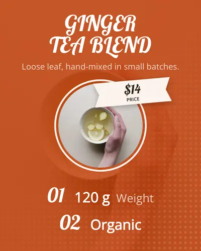 Card design center-medallion-03 in the retro mood — sample card “Ginger Tea Blend”