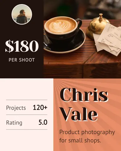 Card design color-blocks-02 in the retro mood — sample card “Chris Vale”