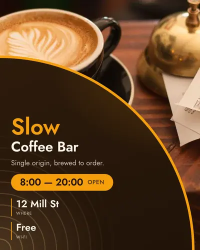 Card design corner-fold-01 in the modern mood — sample card “Slow Coffee Bar”