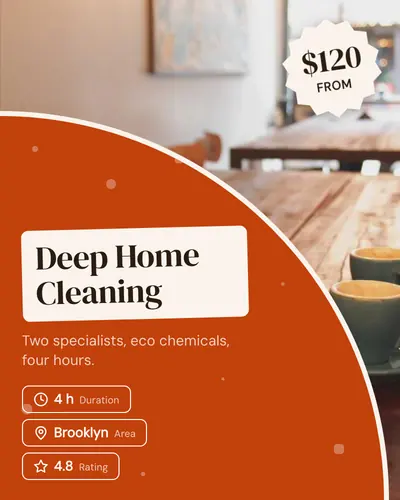 Card design corner-fold-06 in the playful mood — sample card “Deep Home Cleaning”