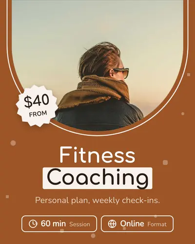 Card design dome-rise-03 in the playful mood — sample card “Fitness Coaching”