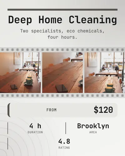 Card design filmstrip-01 in the tech mood — sample card “Deep Home Cleaning”