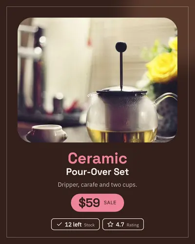 Card design gallery-mat-02 in the modern mood — sample card “Ceramic Pour-Over Set”