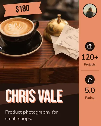 Card design left-rail-01 in the bold mood — sample card “Chris Vale”