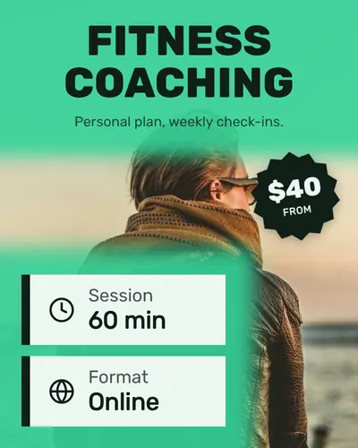 Card design magazine-cover-02 in the bold mood — sample card “Fitness Coaching”