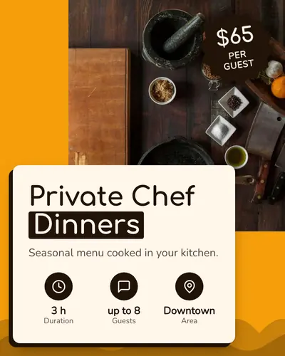 Card design overlap-card-05 in the playful mood — sample card “Private Chef Dinners”