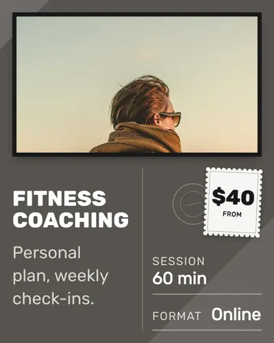Card design postcard-03 in the bold mood — sample card “Fitness Coaching”