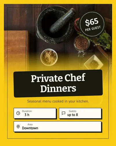 Card design poster-frame-03 in the retro mood — sample card “Private Chef Dinners”