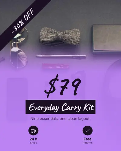 Card design price-blast-03 in the playful mood — sample card “Everyday Carry Kit”