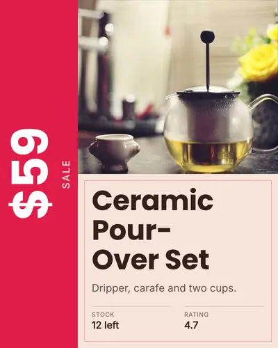 Card design price-rail-01 in the minimal mood — sample card “Ceramic Pour-Over Set”