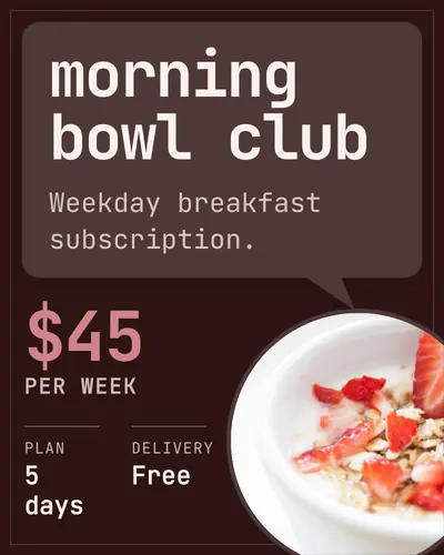 Card design speech-bubble-03 in the minimal mood — sample card “Morning Bowl Club”
