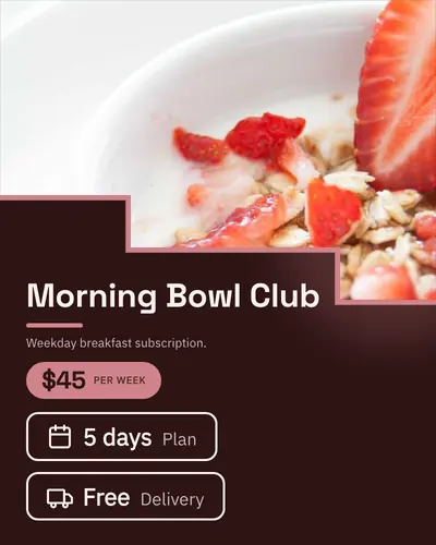 Card design stair-split-02 in the modern mood — sample card “Morning Bowl Club”