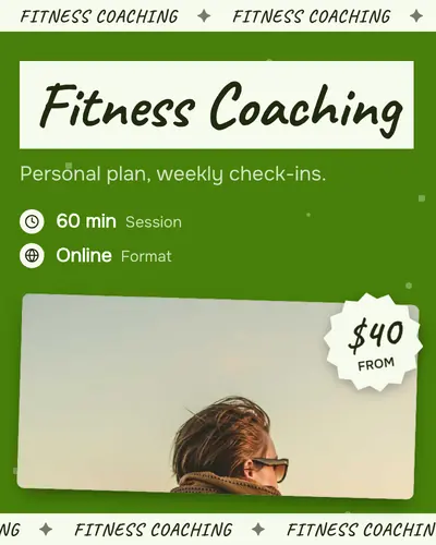 Card design ticker-tape-03 in the playful mood — sample card “Fitness Coaching”