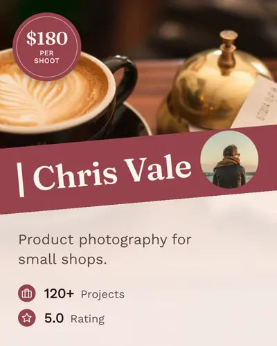 Card design tilted-band-02 in the editorial mood — sample card “Chris Vale”