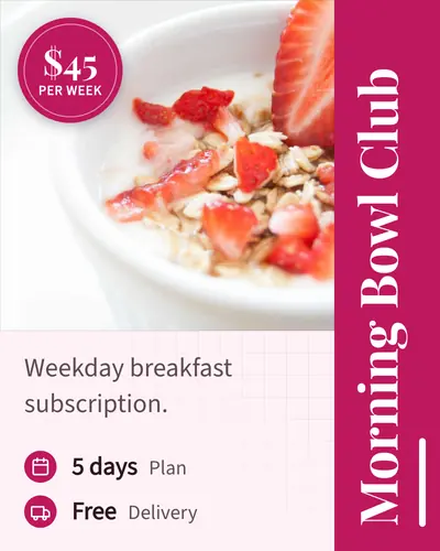 Card design vertical-title-03 in the editorial mood — sample card “Morning Bowl Club”