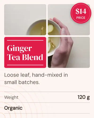 Card design window-panes-01 in the premium mood — sample card “Ginger Tea Blend”