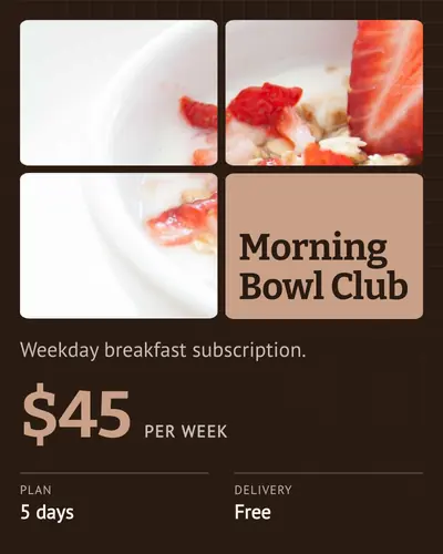 Card design window-panes-02 in the editorial mood — sample card “Morning Bowl Club”