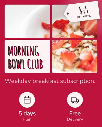 Card design window-panes-03 in the playful mood — sample card “Morning Bowl Club”